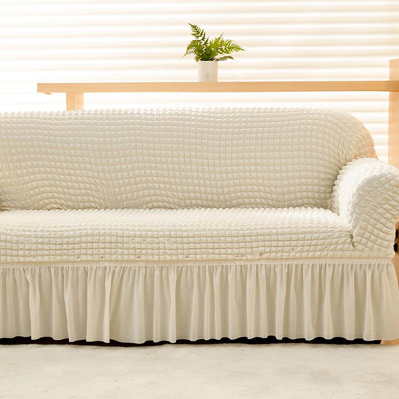 Cream Style Seersucker Sofa Cover All Season Universal Double and Three Person Sofa Cover Integrated Protective Cover