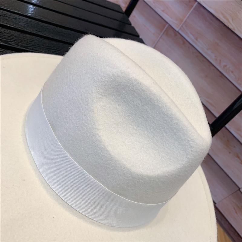 British retro style wide brim light board white woolen top hat autumn and winter women's fashion versatile casual jazz hat
