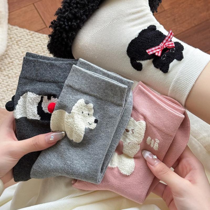 1/5 Pair of Women's Pure Cotton Spring Autumn New Cute Cartoon Mid Tube Socks Breathable Warm Odor Proof Casual Socks