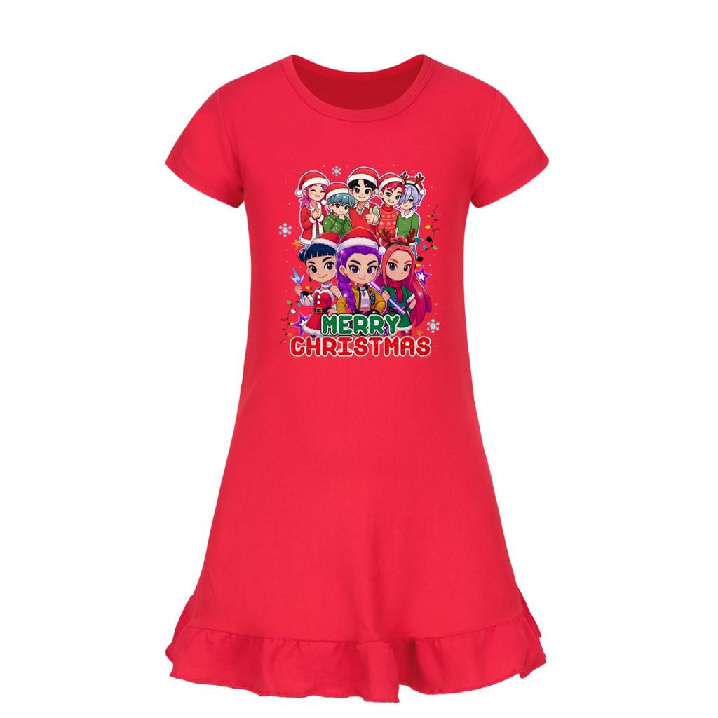 5099 Kinder Mädchen Weihnachten Neujahr Mira Zoey Rumi Bedrucktes Rüschen Kurzarm Freizeitkleid