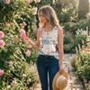 Women Sleeveless U Neck Button Detail Floral Print Casual Tank Top Lightweight Summer Blouse Patchwork Design