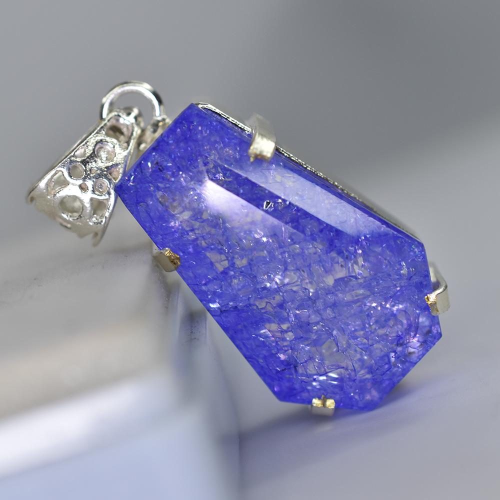 Natural Purple Tanzanite CERTIFIED 41.10 Ct Sterling Silver Fancy Gems Pendant MY.PD-169-NS