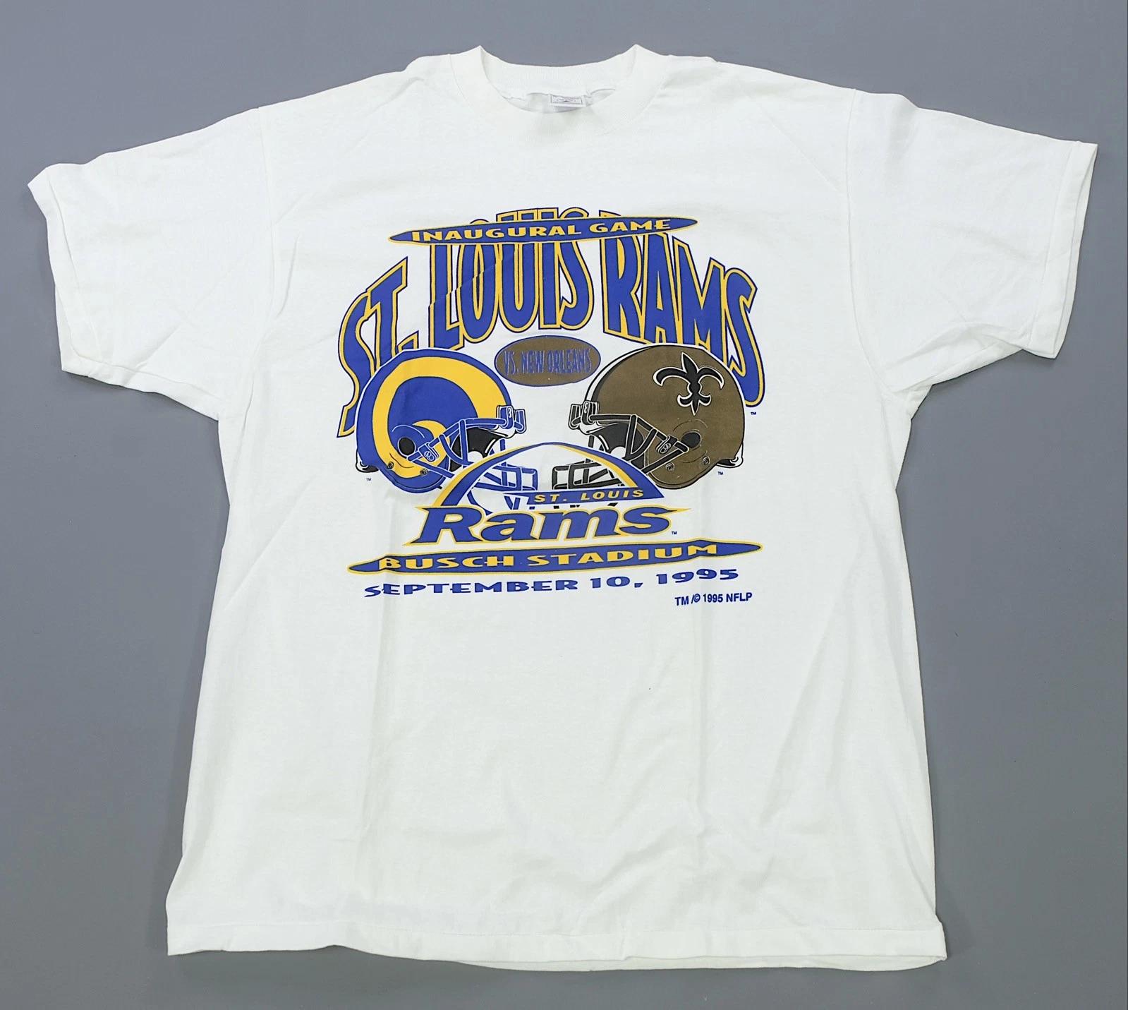 Rare VTG St. Louis Rams Inaugural Game 1995 Busch Stadium T Shirt 90s White XL 4XL
