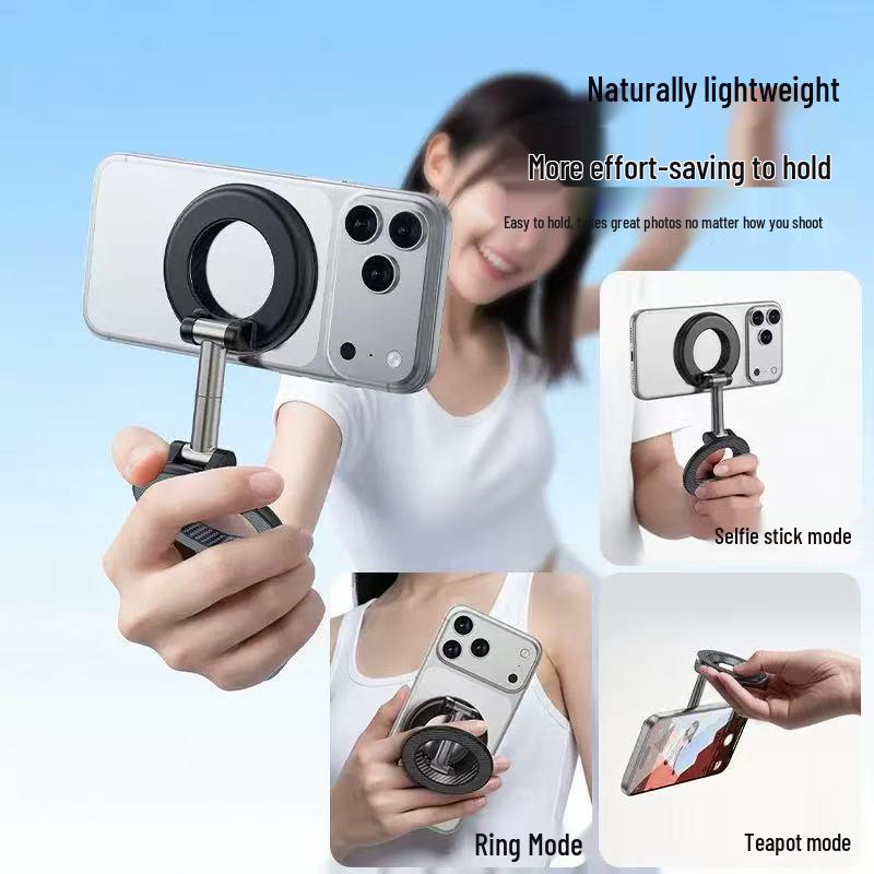 Magnetic 360° Rotating Phone Holder & Foldable Finger Ring Selfie Stick for Desktop/Car - Universal Anti-shake Design