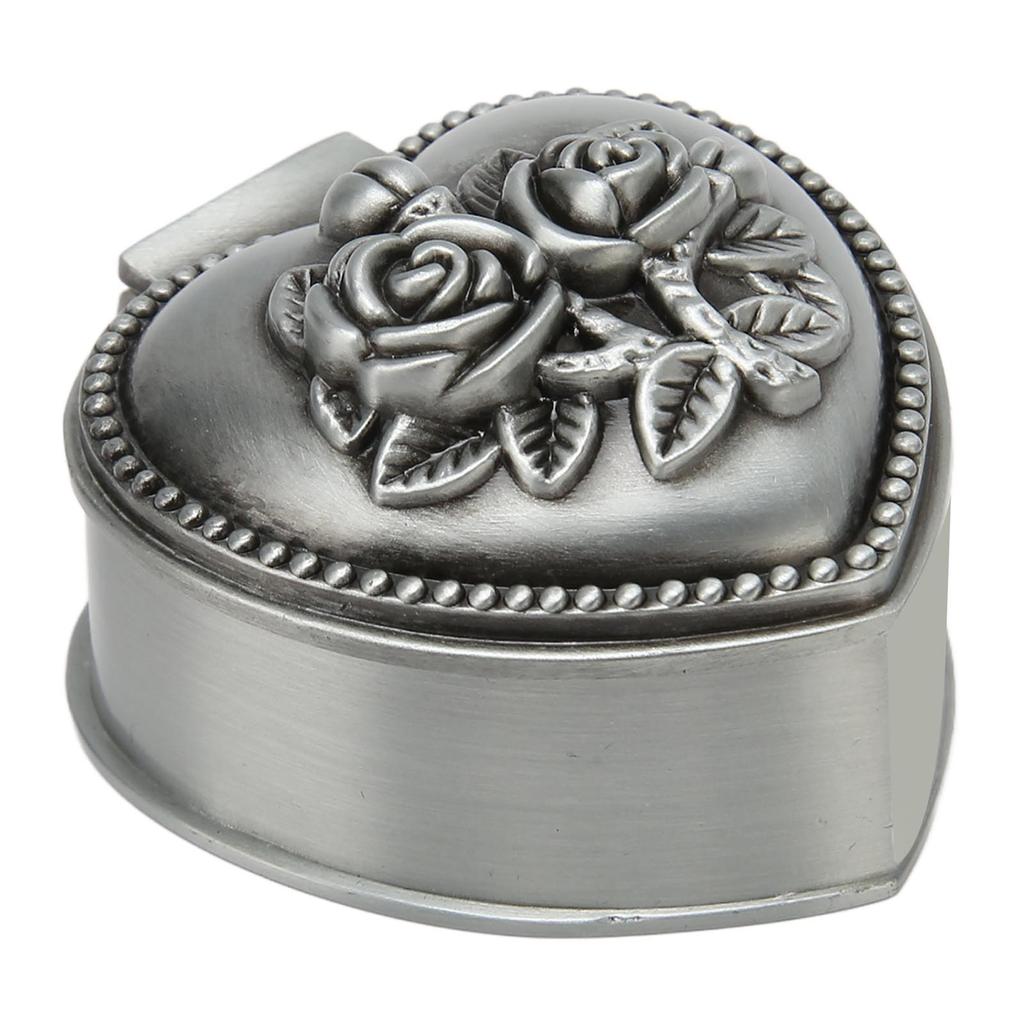 Zinc Alloy Heart Shape Jewelry Box Antique Heart Shape Rose Trinket Box Vintage Trinket Organizer