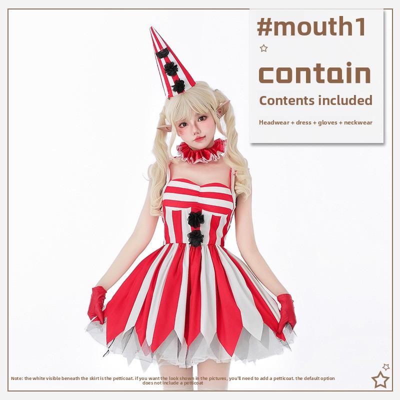 Women's Circus Clown Cosplay Costume Polyester Red/White Dress M-XL