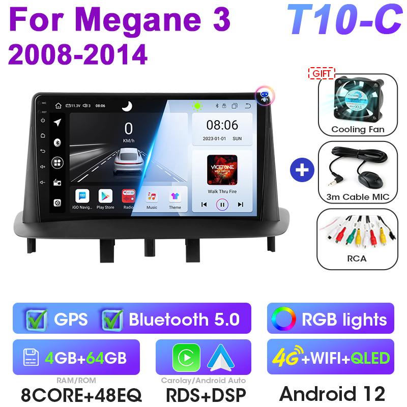 Android 12 Car Radio For Renault Megane 3 Fluence 2008 - 2014 GPS Carplay Auto 2 Din Stereo Intelligent Systems Smart Autoradio