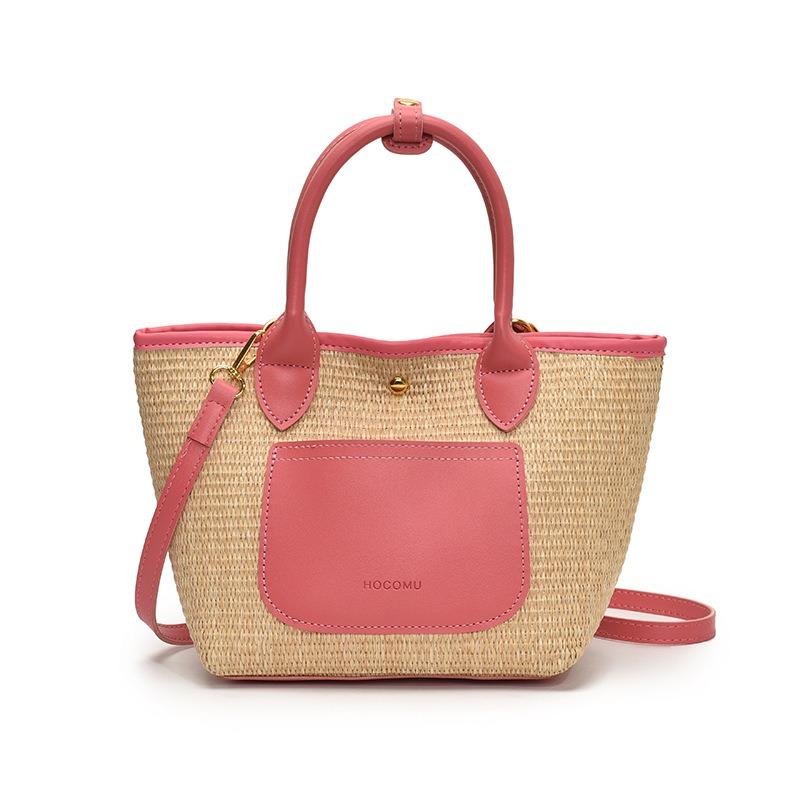 Large capacity woven tote bag women's new fashion shoulder messenger bag seaside vacation straw bucket bag