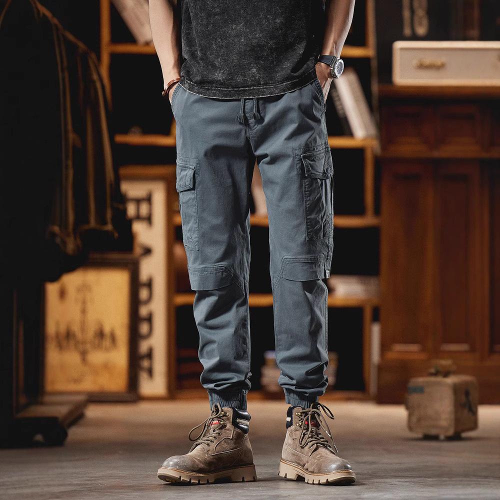 Men's pants new trendy cargo pants, wide-cut long pants, multi-pocket jogger pants, loose casual pants, high street