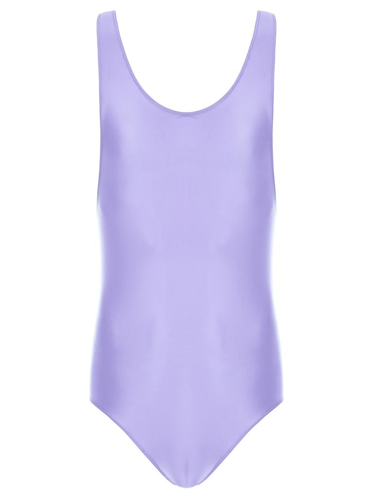 Mens Glossy U Neck Bodysuit Sleeveless Stretchy Leotard Wrestling Singlet Swim Sportswear