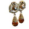 Retro Tea Crystal Earrings with 18K Matte Gold-Plated Pearl Design