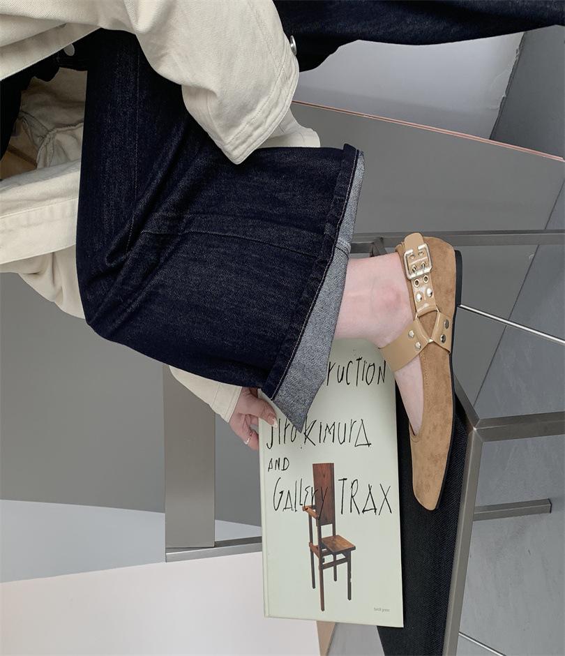 

Square head retro one-pedal ballet shoes women s flat-soled single shoes 2025 new outer wear foreign trade shoes 39 абрикосовый