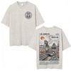 Osaka Dotonbori Japan Illustration Double-sided Print T-shirts Vintage Washed Japanese Ukiyo-e Style Cityscape Cotton T Shirt