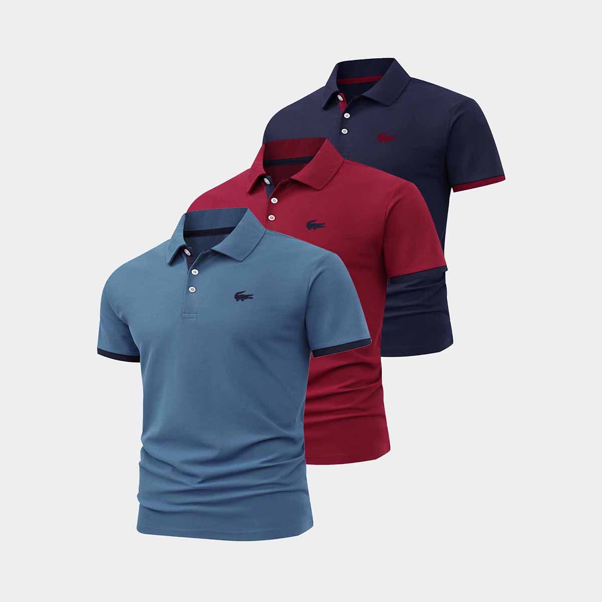 

3-Pack Men s Short Sleeve Polo Shirts with Animal Emblem & Contrast Trim, Breathable Fabric for Daily & Golf Wear XL червоний/синій