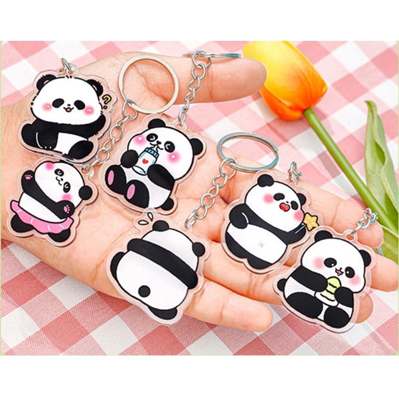 Pack Of 6 Panda Charm Keychain Handmade Acrylic Keyring Stylish Backpack Pendant for Animal Lovers and Gift Giving