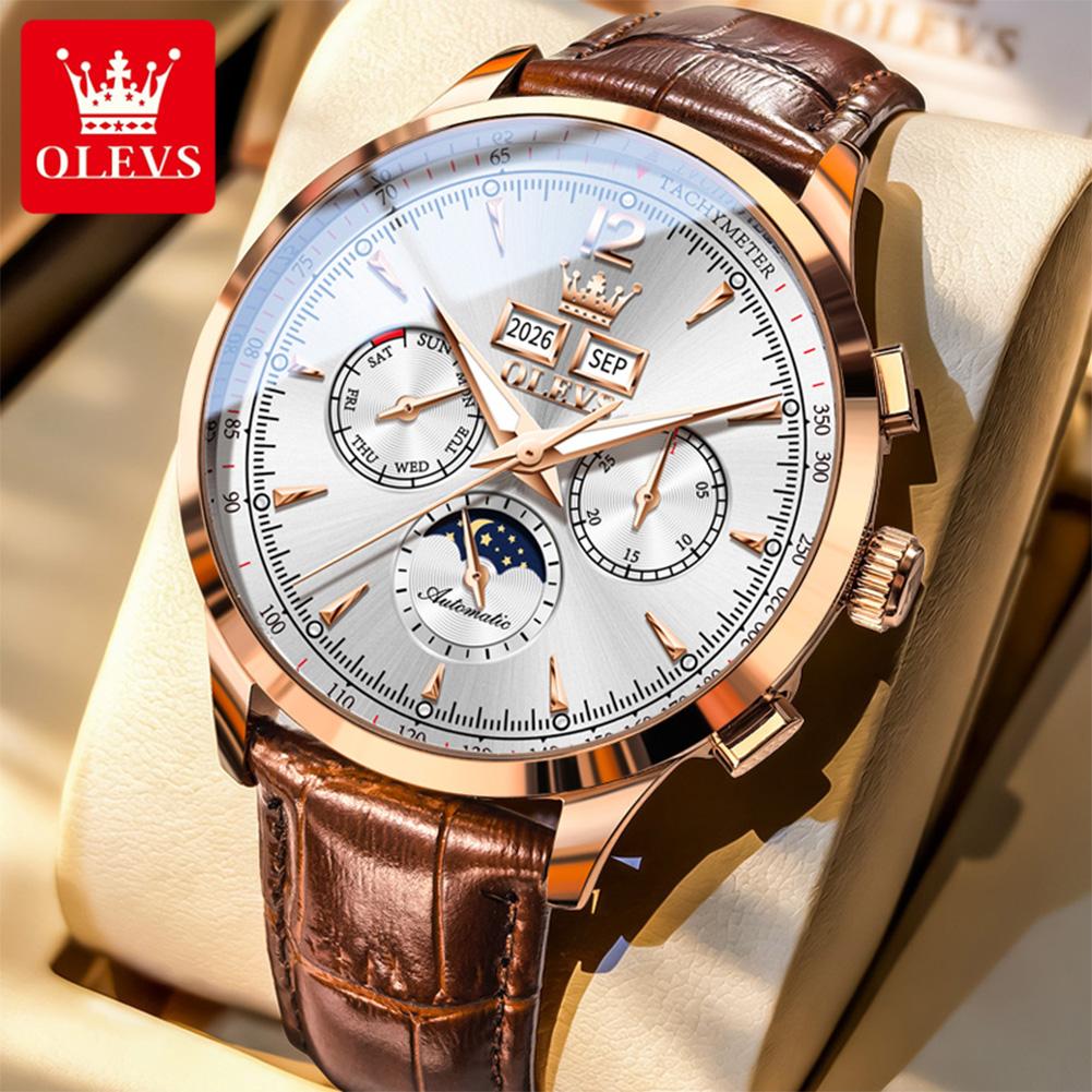 OLEVS 7128 Automatic Mechanical Men's Watch Multi functional Date Lunar phase Waterproof Wristwatch Man