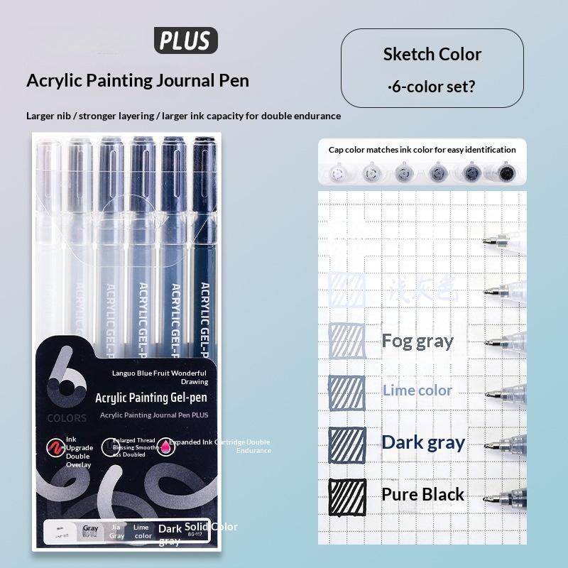 6 Colors Gel Pens Set Acrylic Painting Handbook Marker 1 Set Fine Tip Smooth Writing For School Art Office
