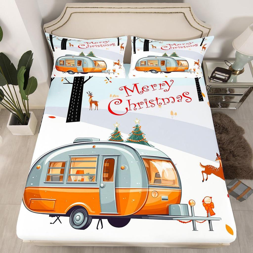 Christmas-Themed Pattern Mattress Three-Piece Digital Printing Mattress Bedding Set Adult Children