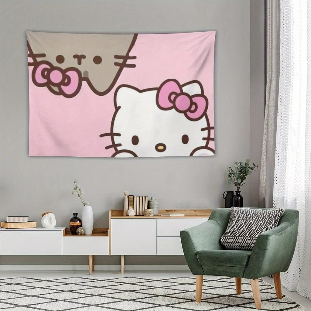Sanrio Hello Kitty Cat Cartoon Tapestry Lively Bright Cute Anime Home Decor Flat Print for Bedroom Wall Decoration