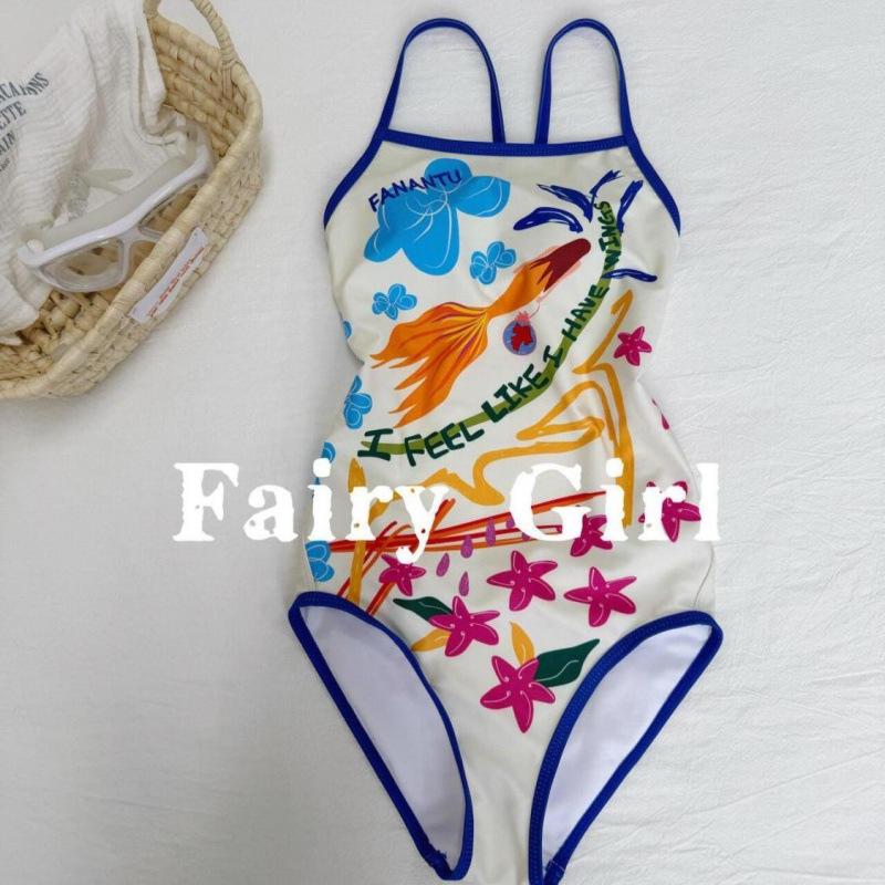 

[Fairy Tale Town] Racing Swimsuit Painted One-piece Triangle Swimming Pool Training Swimsuit Sports Style M