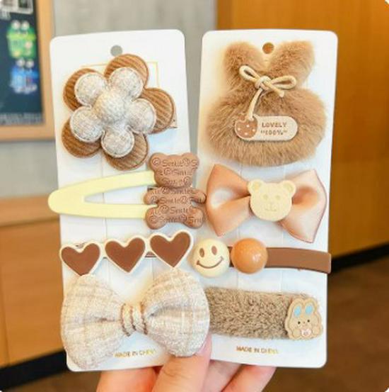 Autumn & Winter Plush Bear Hair Accessories: Cute Milk Coffee Wool Flower Butterfly Hairpin for Children