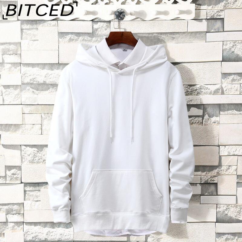 BITCED Осенняя тонкая толстовка с капюшоном и принтом, модная мужская повседневная удобная кофта-пуловер S белый