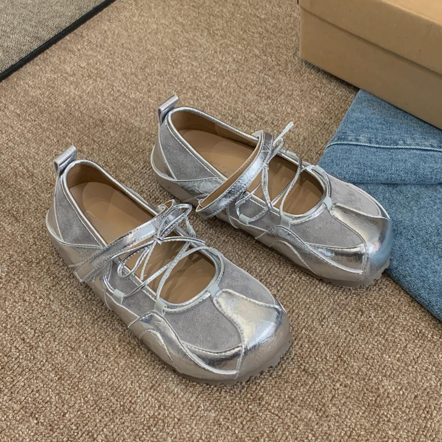 

Туфли Мэри Джейн на липучке женские лето 2025 новая мода универсальные удобные спортивные повседневные легкие маленькие одинарные туфли 40 серебряный