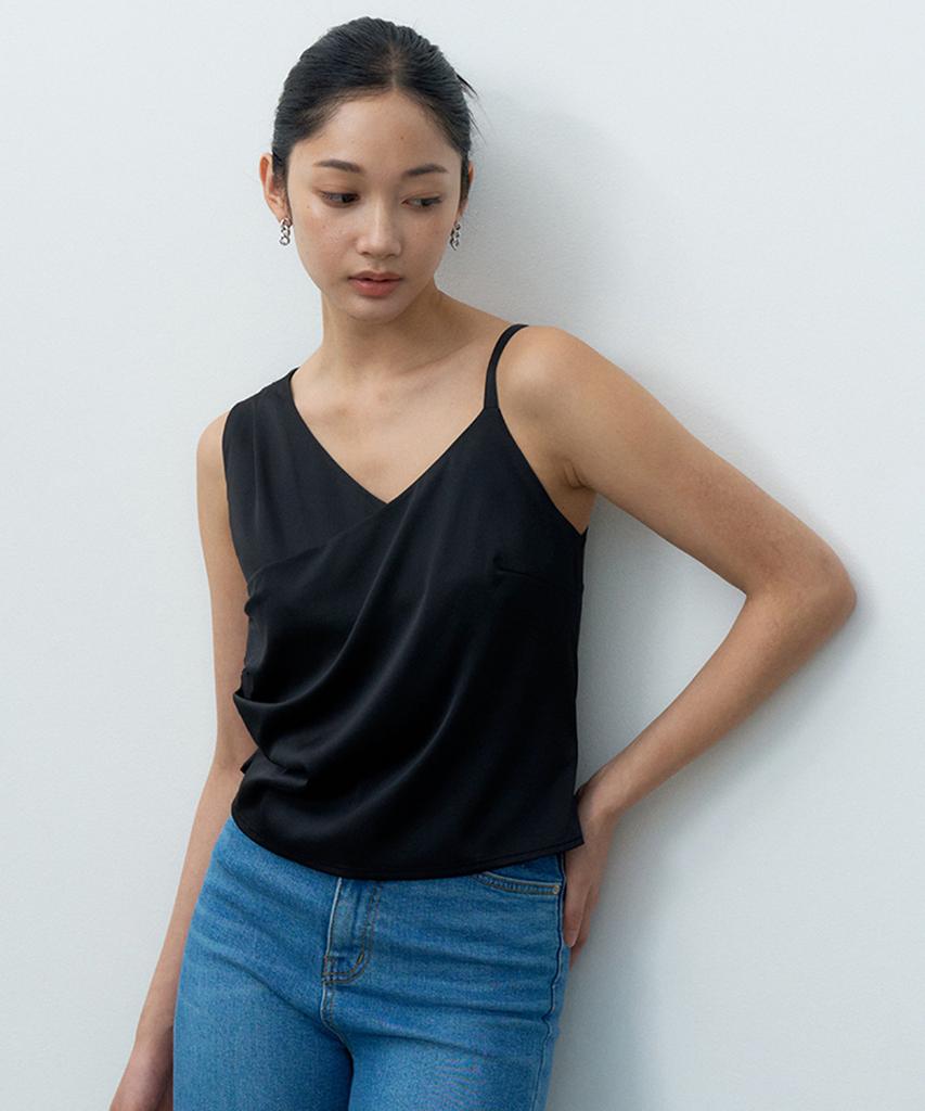MAKE A TOAST Volume Sleeveless Blouse Black Mbesto013Bk