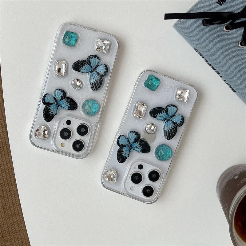 Gem Rhinestone Fine Glitter Mobile Phone Case for Apple 17 Butterfly for IPhone 16 Promax Transparent 14 Anti-fall 15