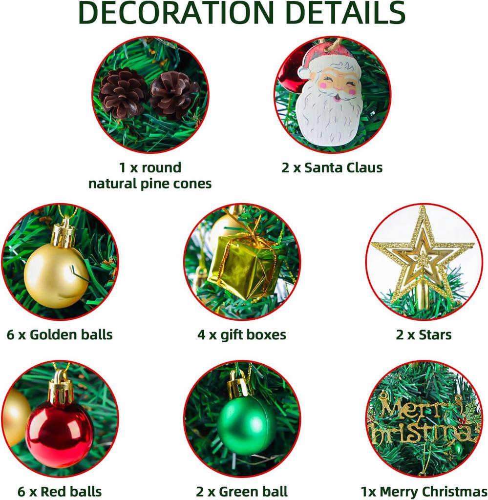 23-Inch Mini Christmas Tree with Lights, Star Topper & Ornaments for Desk or Office Holiday Decor