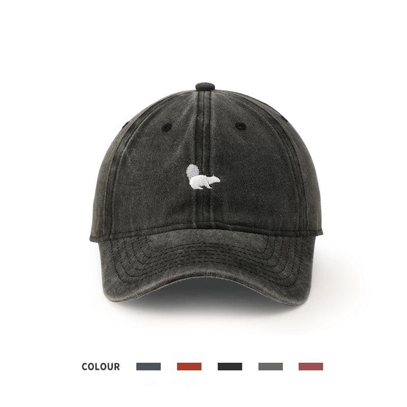 

Baseball Cap Summer Sunscreen Retro Washed Sun Hat Student Versatile Trend Squirrel Embroidery Cap Female Adjustable