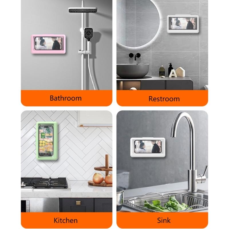 Upgraded Shower Phone Holder Waterproof Case Support Touching Screen,Wall Mount Shelf in Bathroom Bathtub
