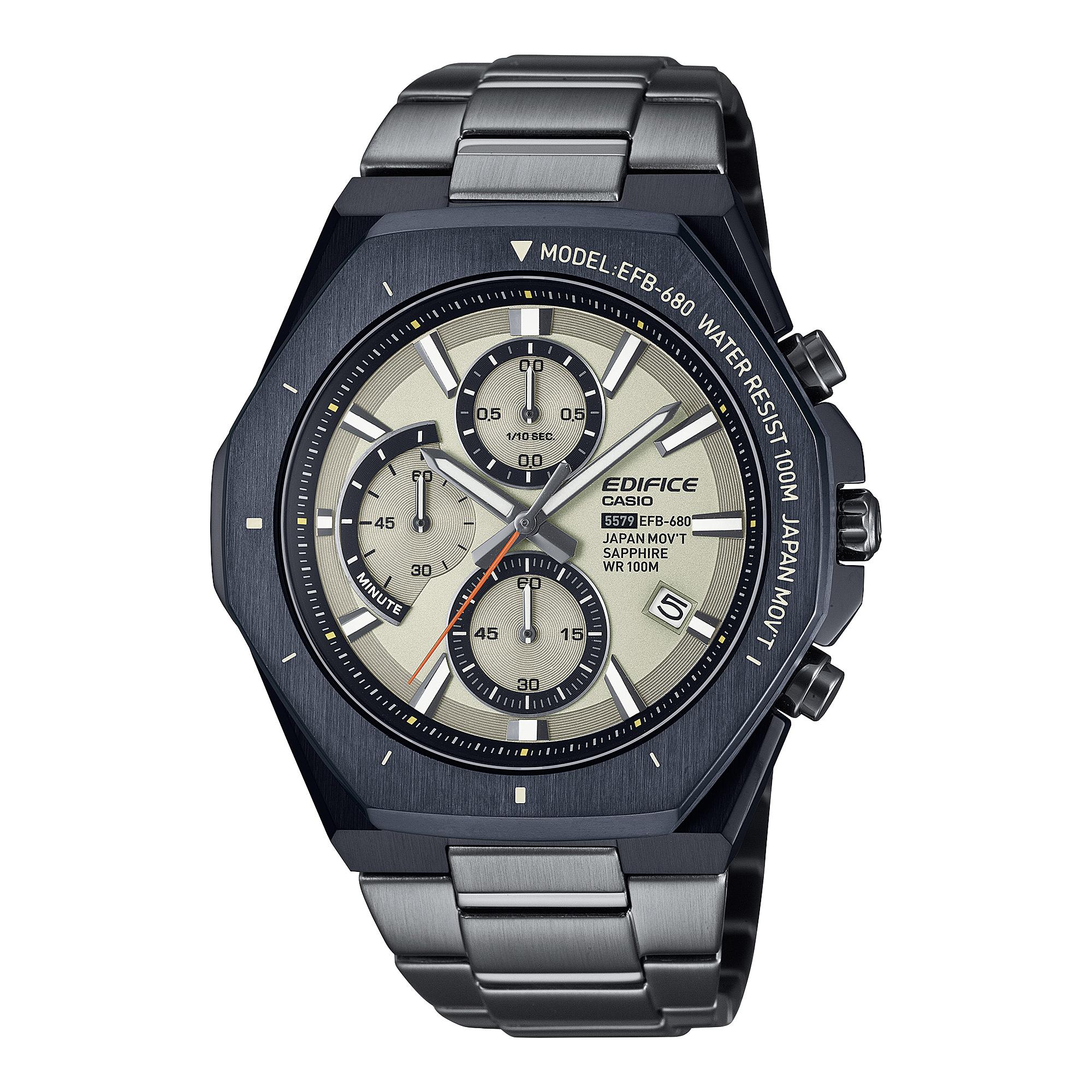

Чоловічий аналоговий кварцовий годинник Casio Edifice з нержавіючої сталі, водостійкість 100 м EFB-680UD-7AV чорний