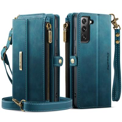 For Samsung Galaxy S21 FE 5G Case CASEME C39 RFID Blocking Zipper Wallet Stand Leather Cover with Strap