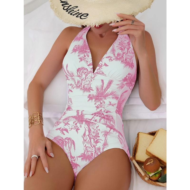 Traje de baño de una pieza con fruncido y cuello halter 2026 Ropa de baño sexy para mujer Traje de baño para nadar Ropa de playa femenina