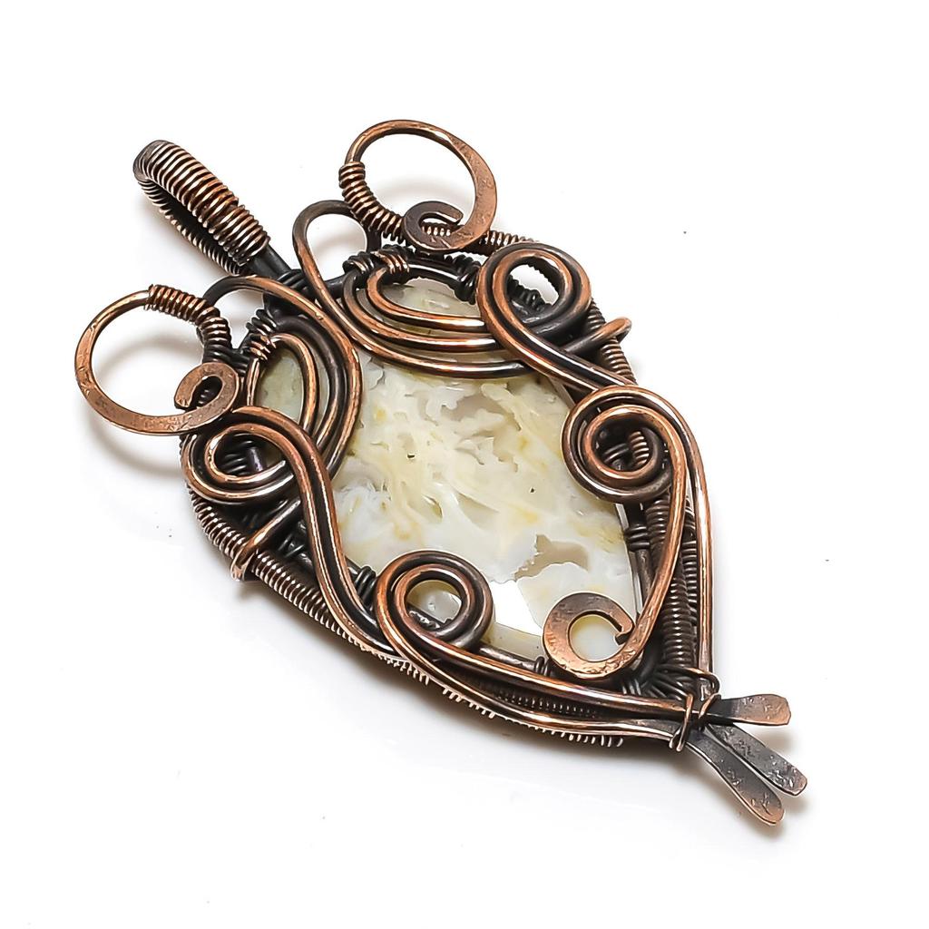 Moss Agate 999 Copper Wire Wrapped Pendant, Handmade Gemstone Jewelry Pendant Gift For Birthday