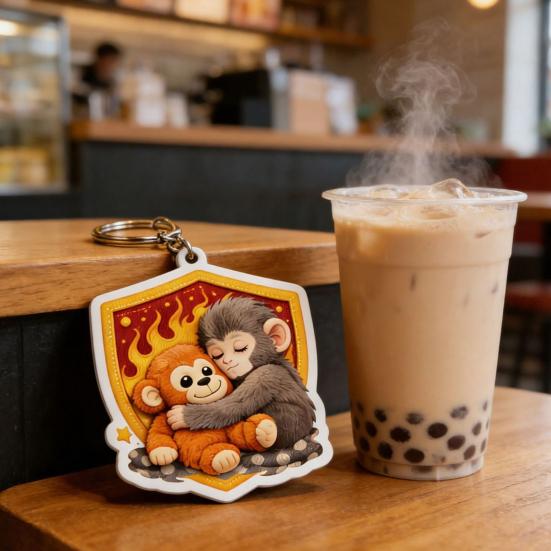 6Pcs Keychain Pendant I Love Protect Punch Monkey Charm Key Chain Easy to Carry Key Organizer Backpack Bag Accessories