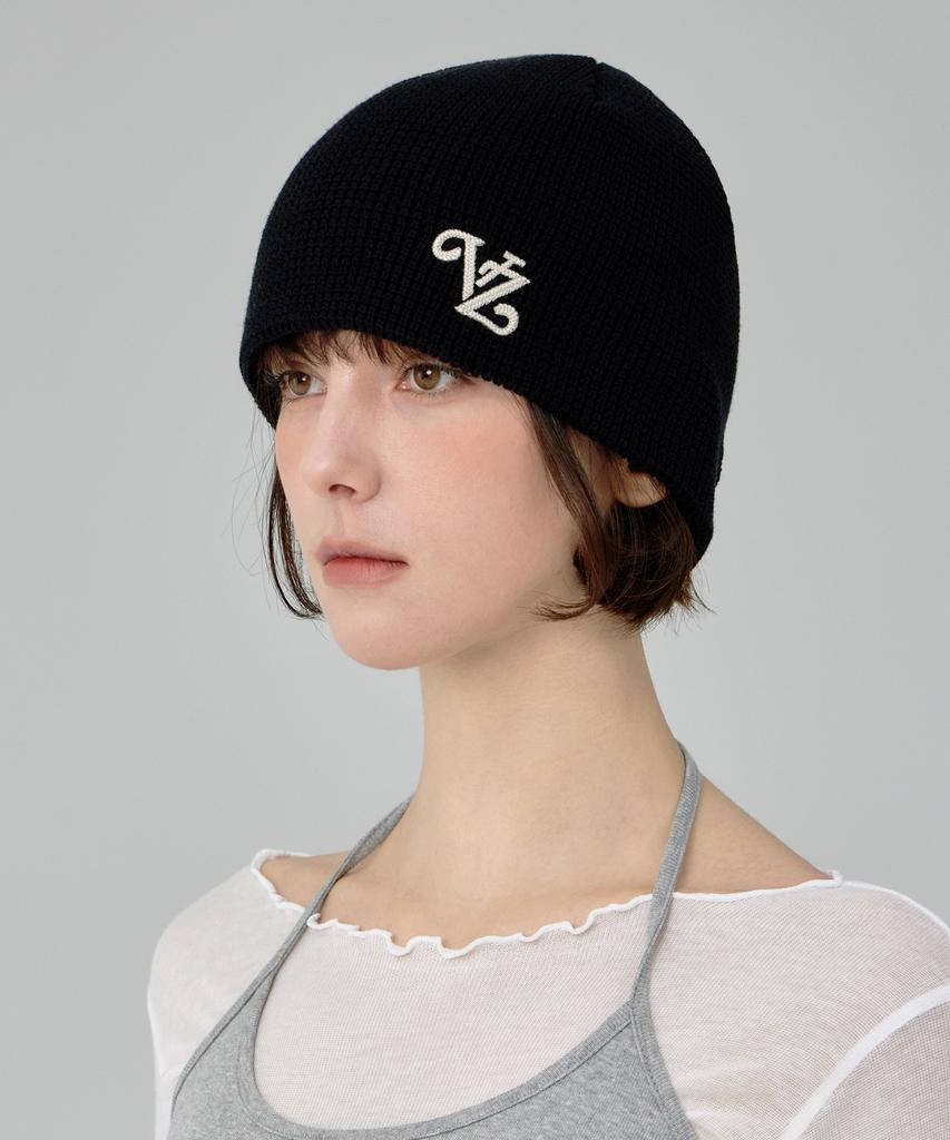 Bajal Leaf Vz Logo Waffle Beanie Black