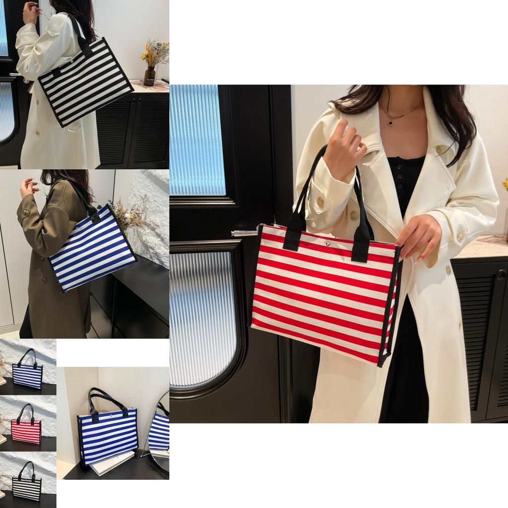 Fashionable Large Capacity Tote Bag For Women In Black Red And Blue Stylish Canvas Design