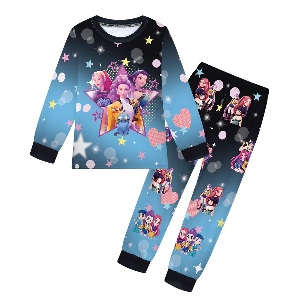 2 Stück Film K-Pops Dämonenjäger Kawaii Pyjama Set Mädchen Cosplay Nachtwäsche Anime Langarm Oberteile+Hose Fans Halloween Geschenk