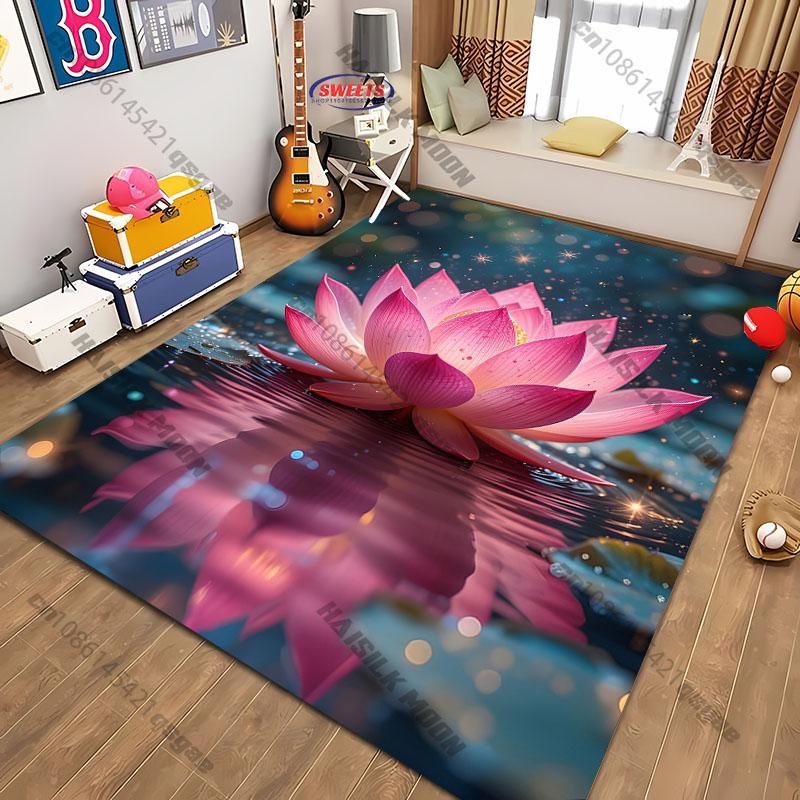 Lotus-Themed Carpet for Meditative Home Decor rug for home sofa bedroom, gift mat