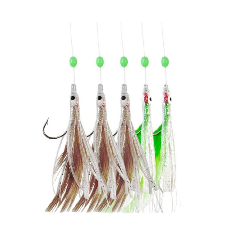 Glow Fishing Beads and High Carbon Hook Glow in Dark Fishing Baits Rigs with Silk String & Feather Designs Fishing Rigs