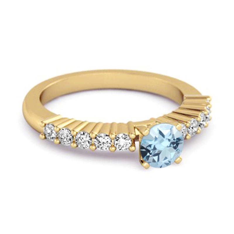 Blue Topaz Round Solitaire Ring - 925 Sterling Silver Gold Vermeil