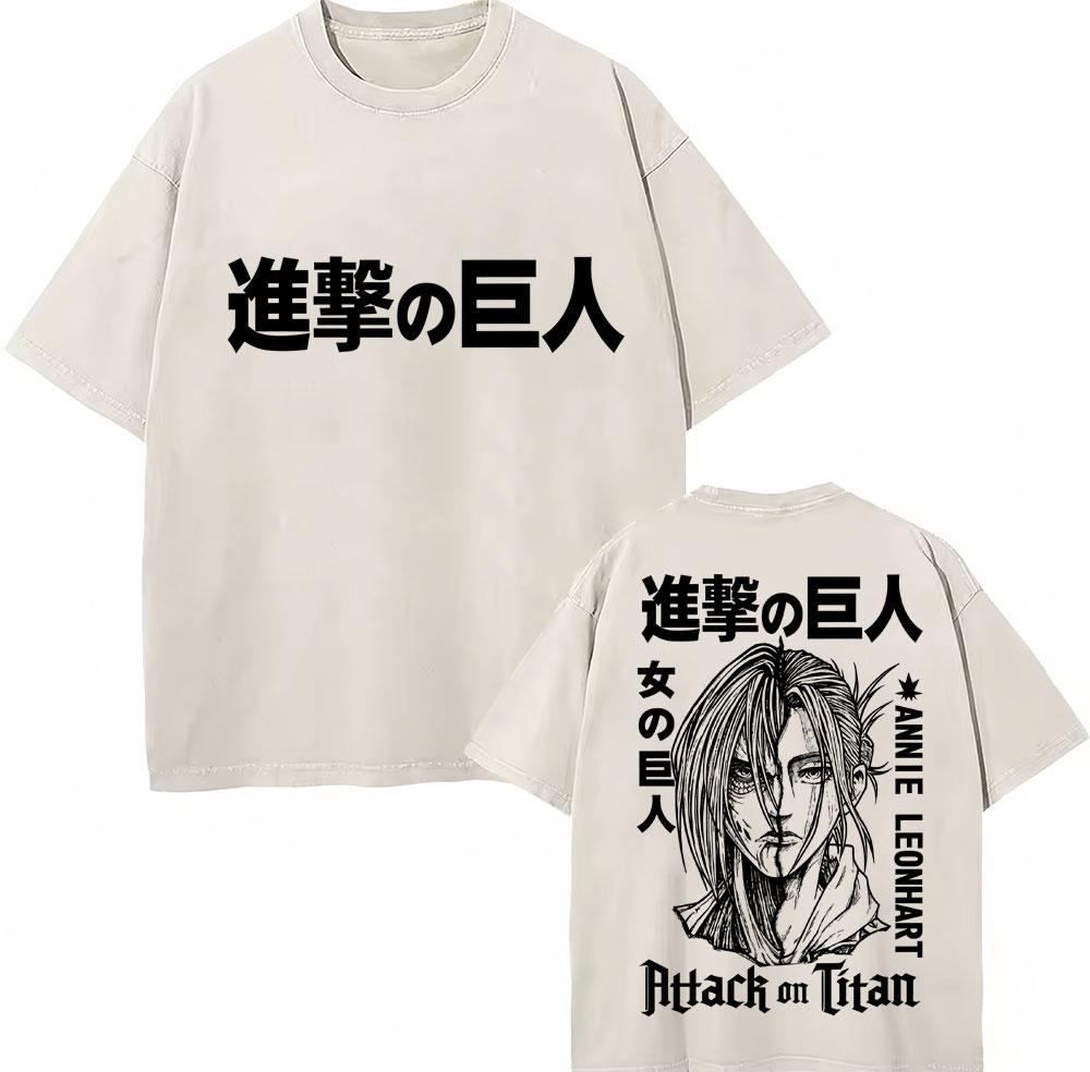 Washed Anime Attack on Titan Graphic T Shirts Vintage Harajuku Unisex Women T Shirt Oversized Cotton Casual Short Sleeve Streetwear