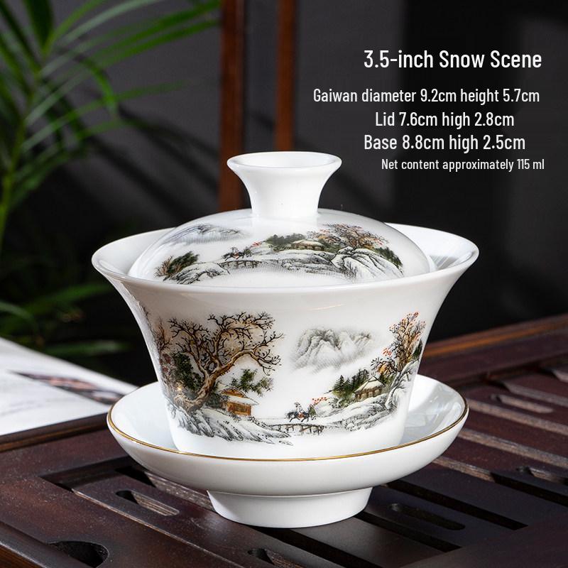 Chaozhou Blue and White Porcelain Gongfu Tea Set: Gaiwan, Mini Tea Cup, and Bowl