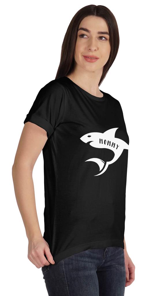 Inkmeso Scoop-Neck Mommy Shark Graphic Tshirt Short Sleeve Women Cotton Tee