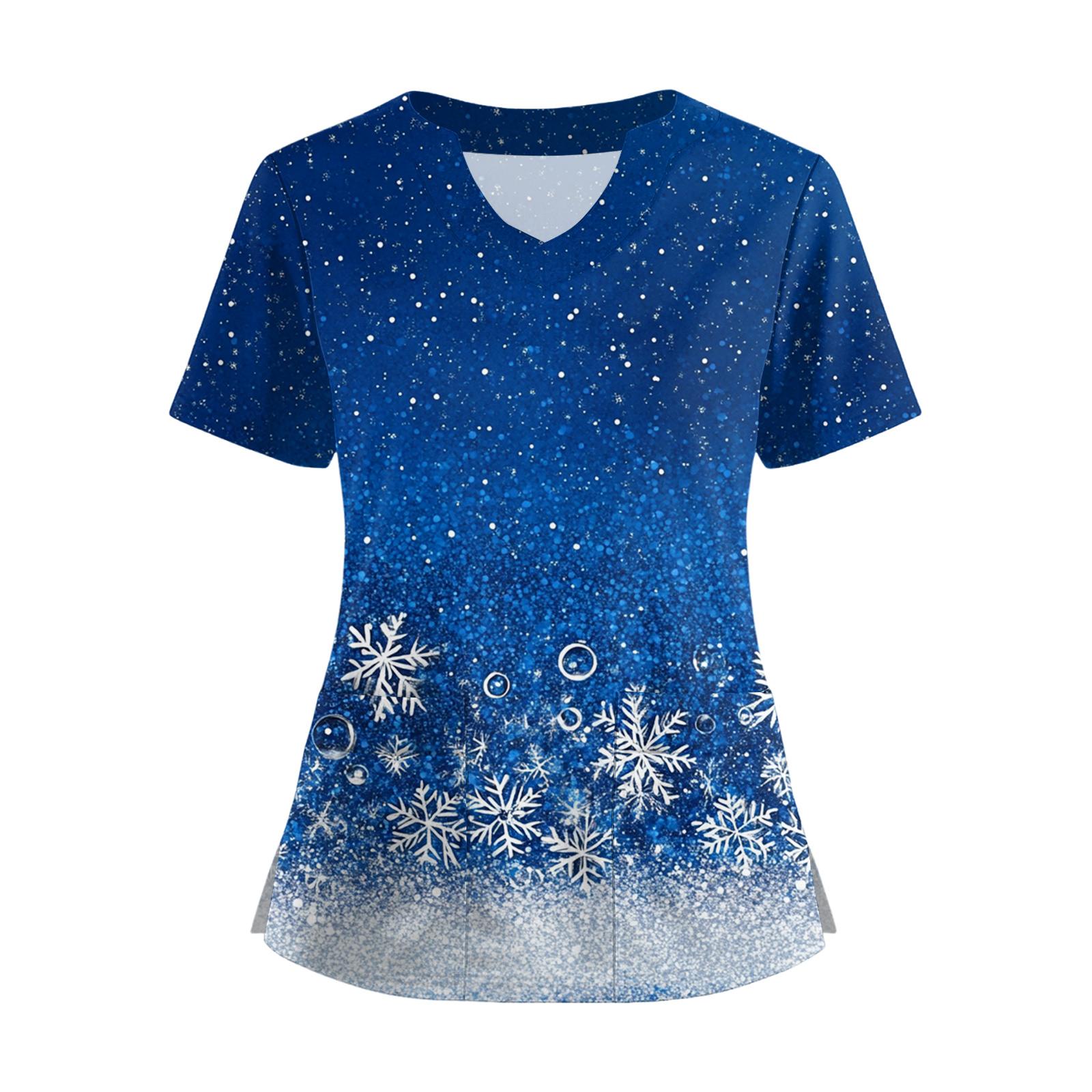 

Женская футболка с коротким рукавом, рождественским принтом, V-образным вырезом, на пуговицах сбоку и разрезом S