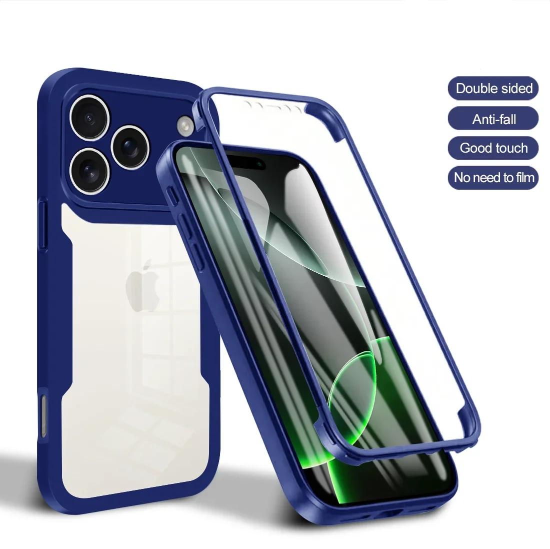 

Luxury Front Back Clear Slim Phone Case for IPhone 17 Air 16E 15 14 Plus 13 12 Pro Max Anti-Drop Screen 360 Full Protector Cove iPhone17 Pro Max