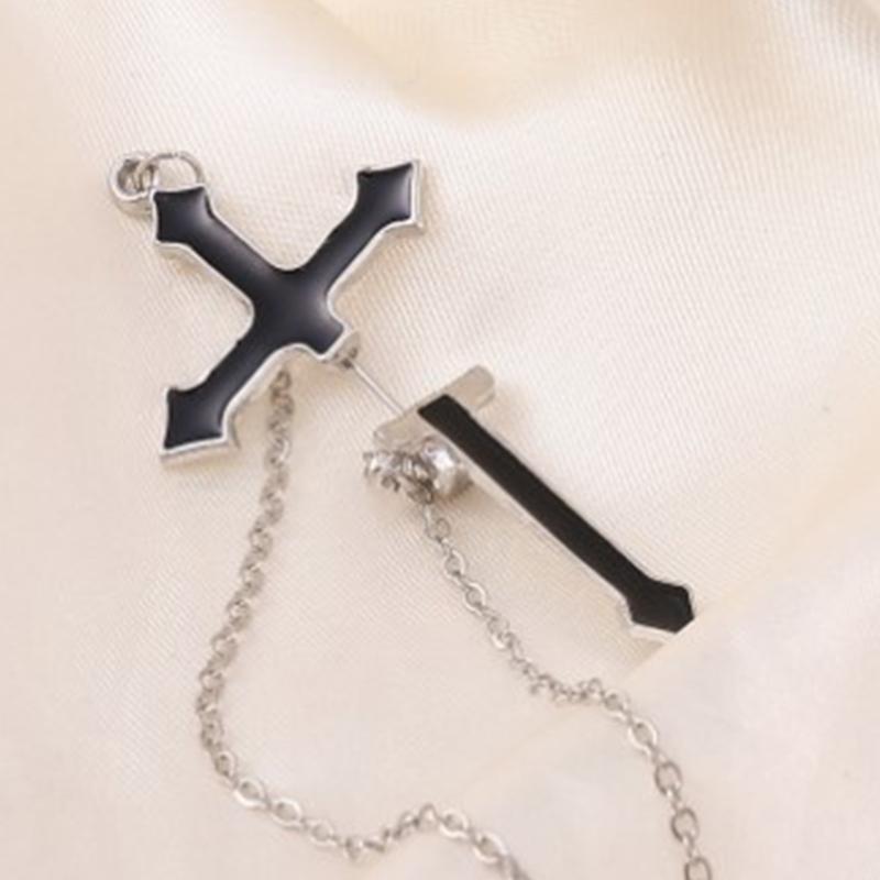 Punk Black Cross Drop Earrings For Teens Vintage Rock Pride Long Chain