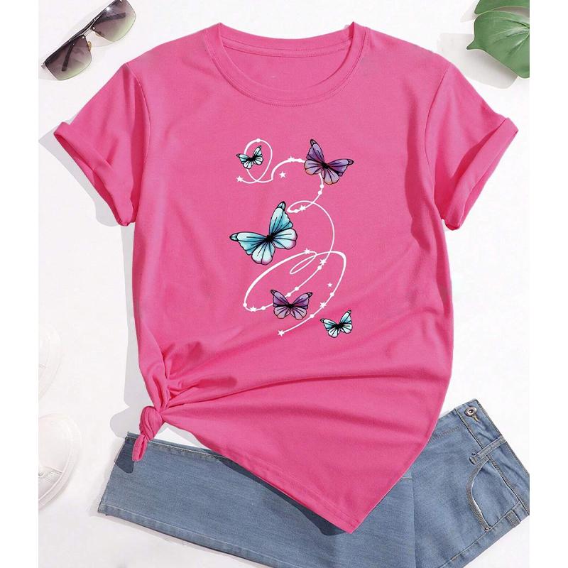 Móda Ženy Tričko Zvířecí Butterfly Potisk Legrační Ležérní Tričko s krátkým rukávem do O Tričko Letní Dámské Tričko
